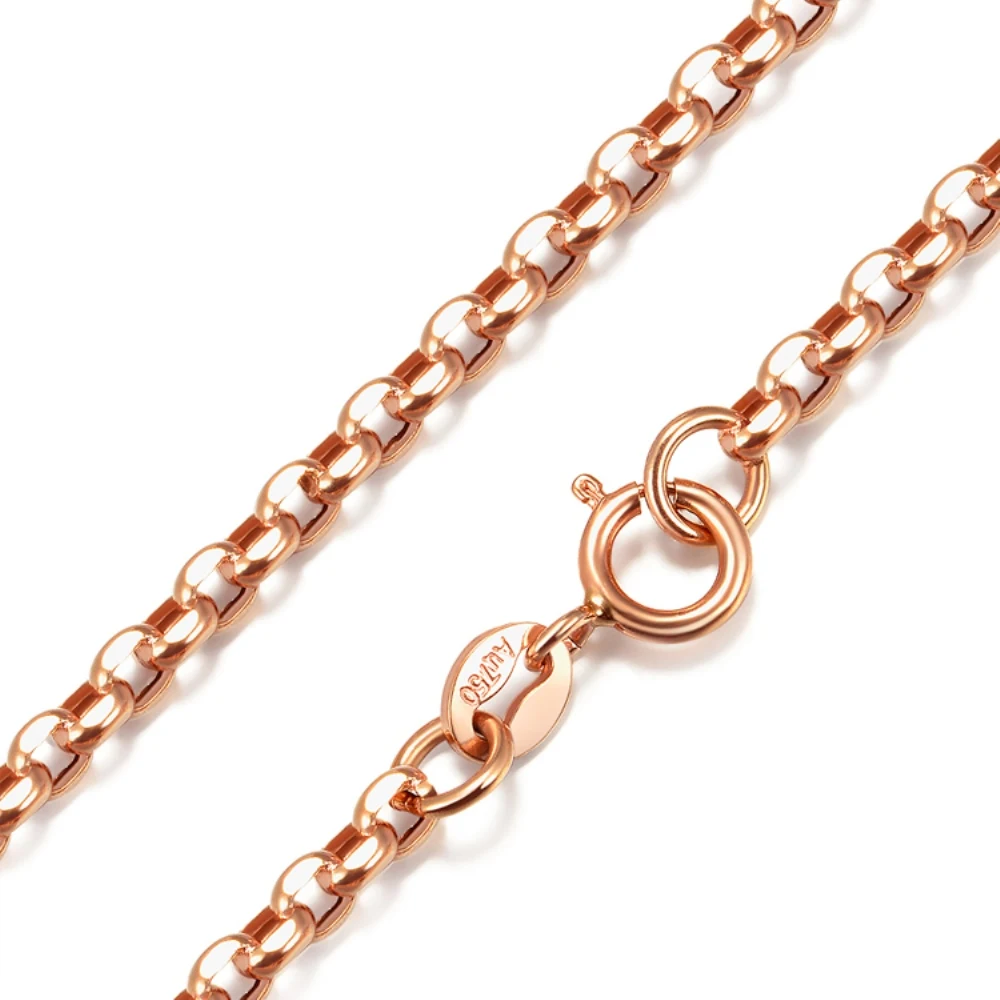 

Pure 18K Solid Rose Gold Necklace 2mm / 2.5mm Cable Rolo Link Chain Necklace Stamped Au750 40cm-70cm