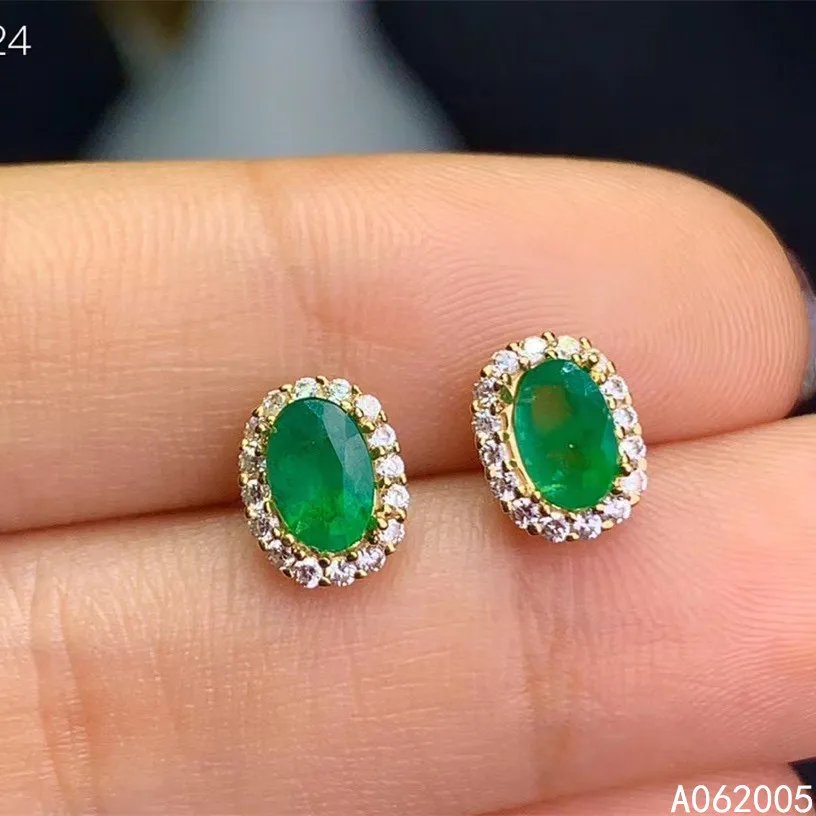 

KJJEAXCMY Fine Jewelry 18K gold inlaid natural Emerald female new earrings Ear studs luxury support test hot selling