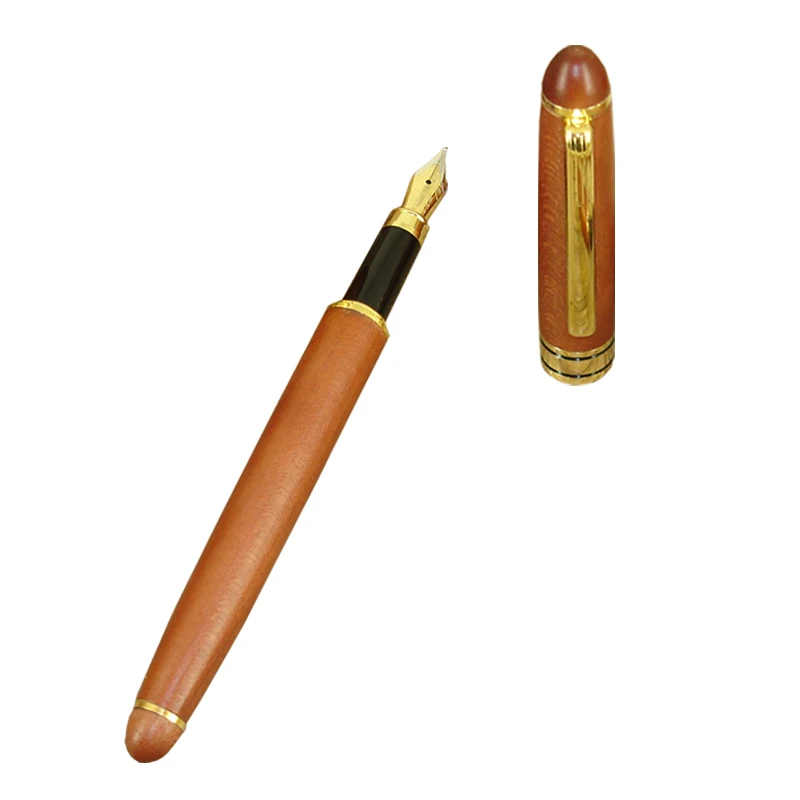 

ACMECN Wood Fountain Pen Classic No logo ink Pen with Piston ink Converter Retro Wooden Pen with Cap Gold Accents