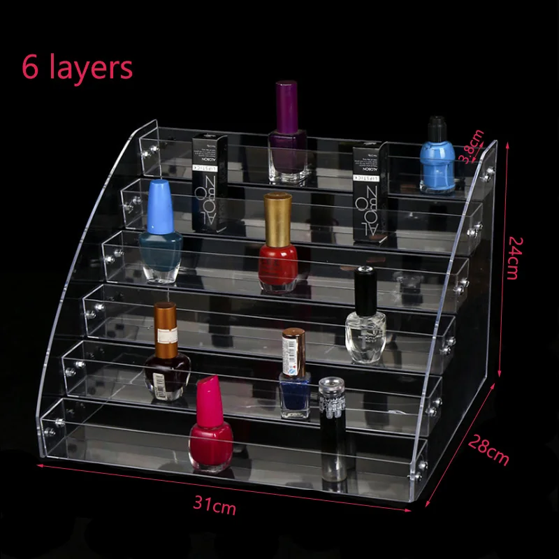 6 Layers Manicure Cosmetics Jewelry Display Stand Holder Acrylic Nail Polish Organizer Essential Oil Storage Clear Makeup Box