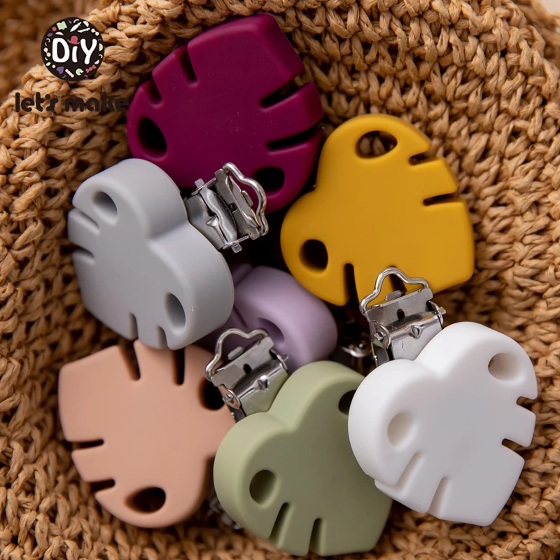 Let'S Make 20pcs Turtle Back Leaf Silicone Pacifier Clip Baby Teether Food Grade Pacifier Chain DIY Accessories Metal Clips