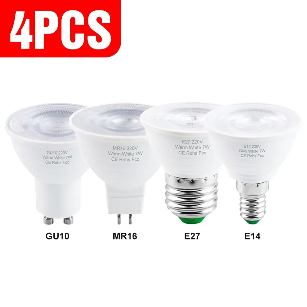 Lâmpada LED para iluminação doméstica, lâmpada de milho, GU10, MR16, Gu5.3, Spot Light, E27, 220V, E14, 4pcs