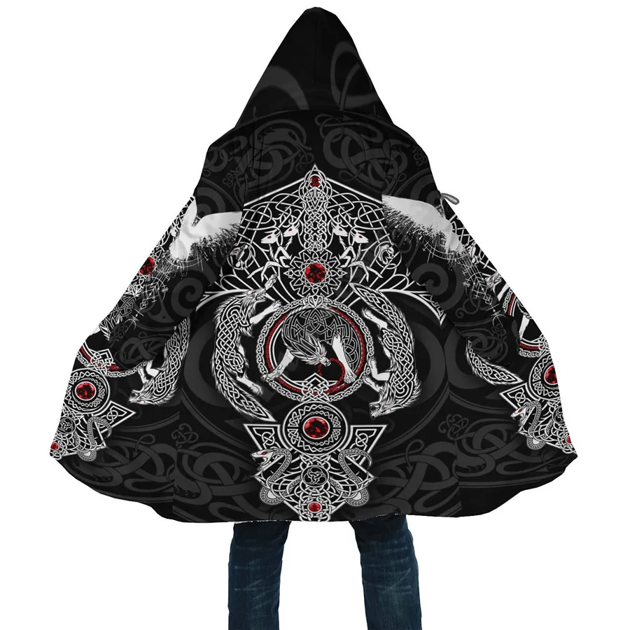 Yggdrasil - Norse Tree Of Life Cloak 3D Printed Hoodie Cloak dla mężczyzn i kobiet Winter Fleece Wind Breaker Warm Hood Cloak