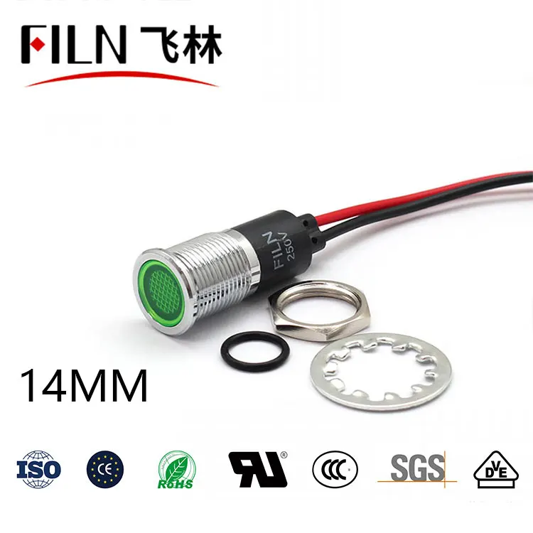 FILM Metall 14 mm 12 V 24 V 220 V 110 V hochwertige Signalleuchten für Verteilerkasten, LED-Anzeigeleuchten mit Draht – Detail 5