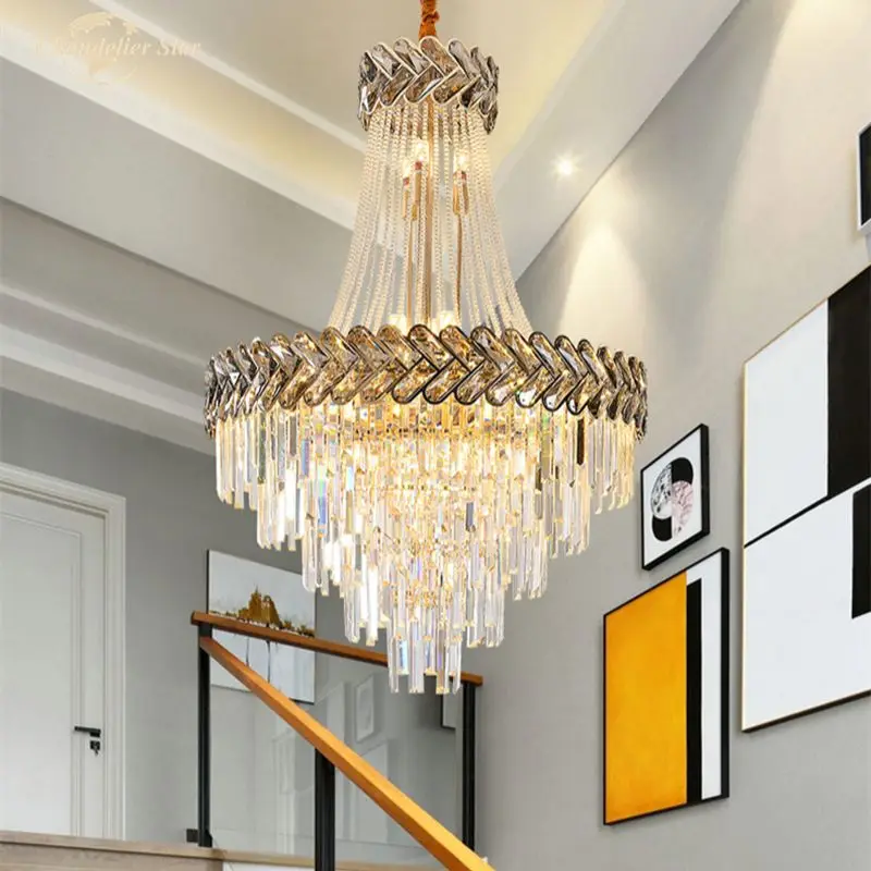 

Luxury LED Chandeliers Lighting Modern Iron Crystal Pendant Hanging Lamps Living Room Big Staircase Hotel Villa Lights Lustre