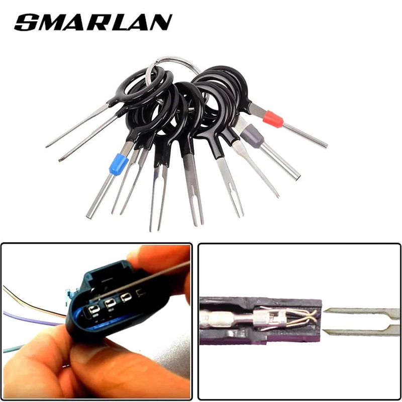 SMARLAN 11pcs/set Terminal Removal Tools Car Electrical Wiring Crimp Connector Pin Extractor Kit for Car Plug Repair Tool Set AA