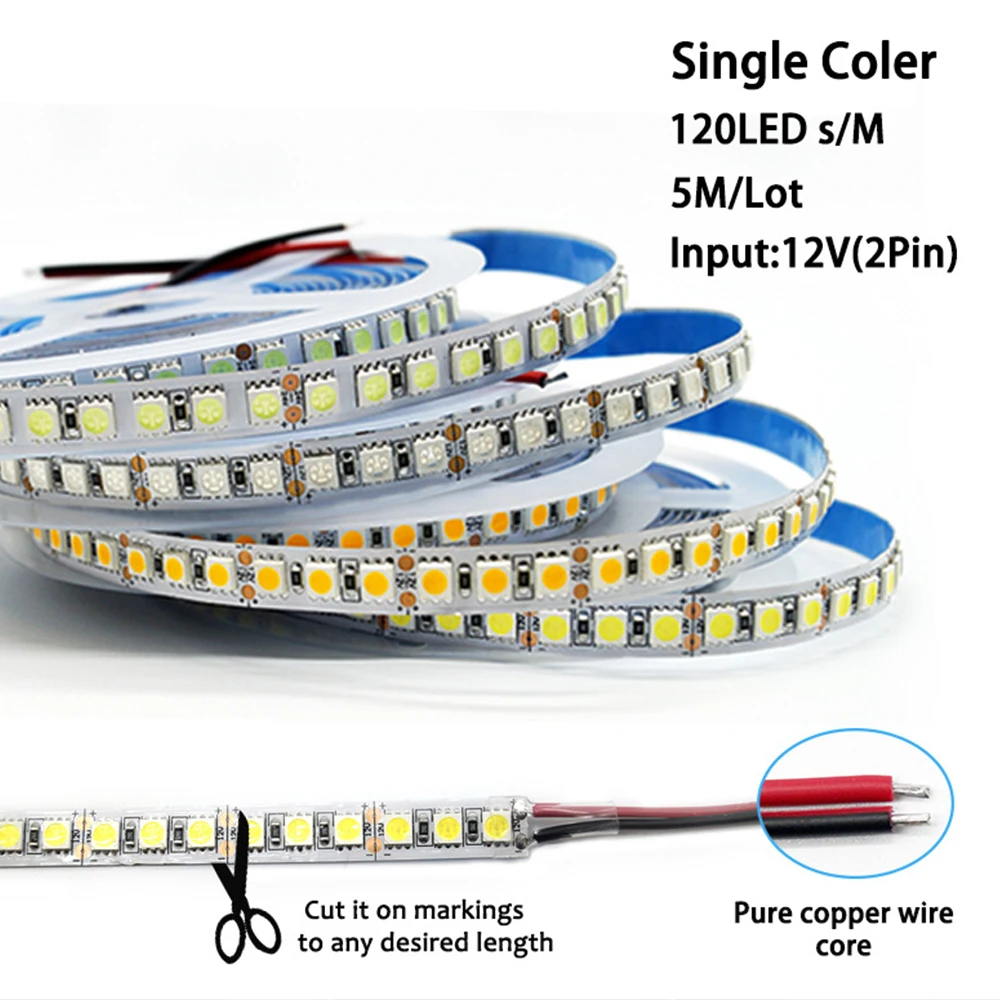 

High Brightness DC12V 24V SMD5050 120leds/m Multiple colors available Flexible Decorative Soft Light Strip for Showcase Ceiling