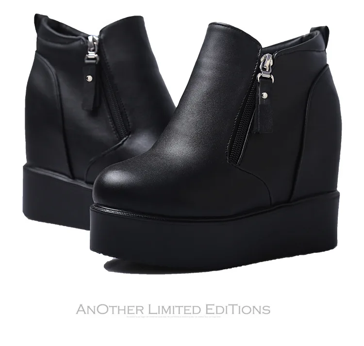 Autumn winter thick-soled inner heightening ankle boots women super high heel non-slip double side zipper boots C599