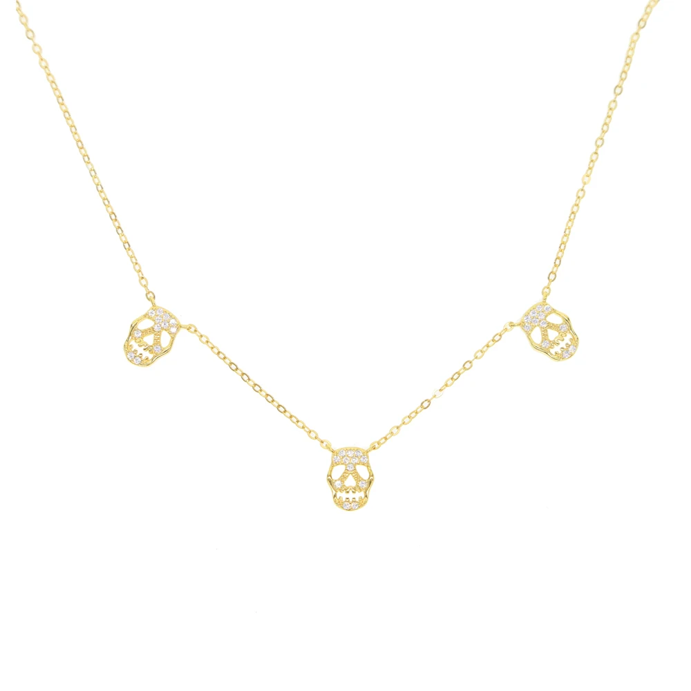 2019 skull style 925 silver Women pendant Silver skull necklace full cz headphones punk necklace jewelry Clothing Accessories