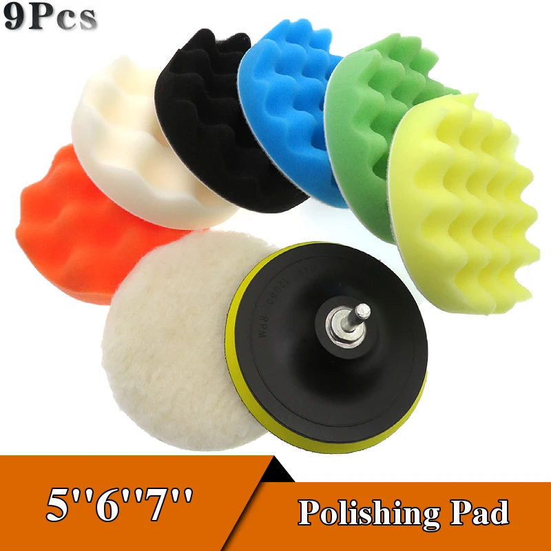 

8PCS x ''5''6''7''Buffing Waxing Sponge Polishing Pad Hand Tool Kit For Car Polisher Compound Polishing M14 Thread Car Beauty