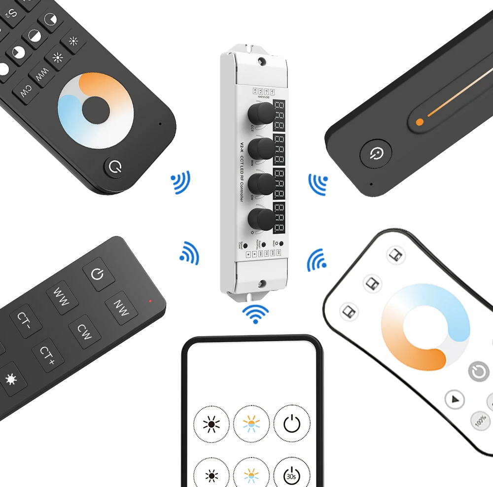 LED CCT Controller 12V DC 24V 4CH 16A PWM 2.4G RF Wireless Remote Knob Control for WW CW Dual Color LED Strip Light Dimmer V2-K