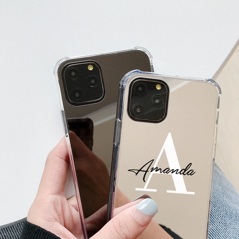 Custom DIY Name Makeup Mirror TPU Phone Case For iphone 13 11 12 Pro MAX SE 2020 7 8 Plus X XS XR Max Case Luxury Shell Cover