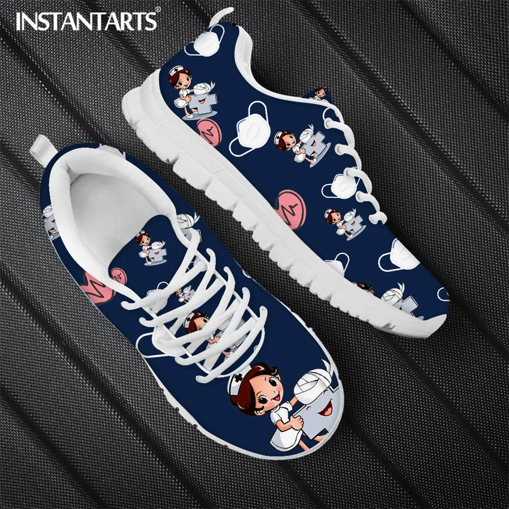 INSTANTARTS Cartoon Nurse Shoes for Womens Medical Surgical Brand Design Breathable Sneakers Lace Up Flats Shoes Zapatos Mujer