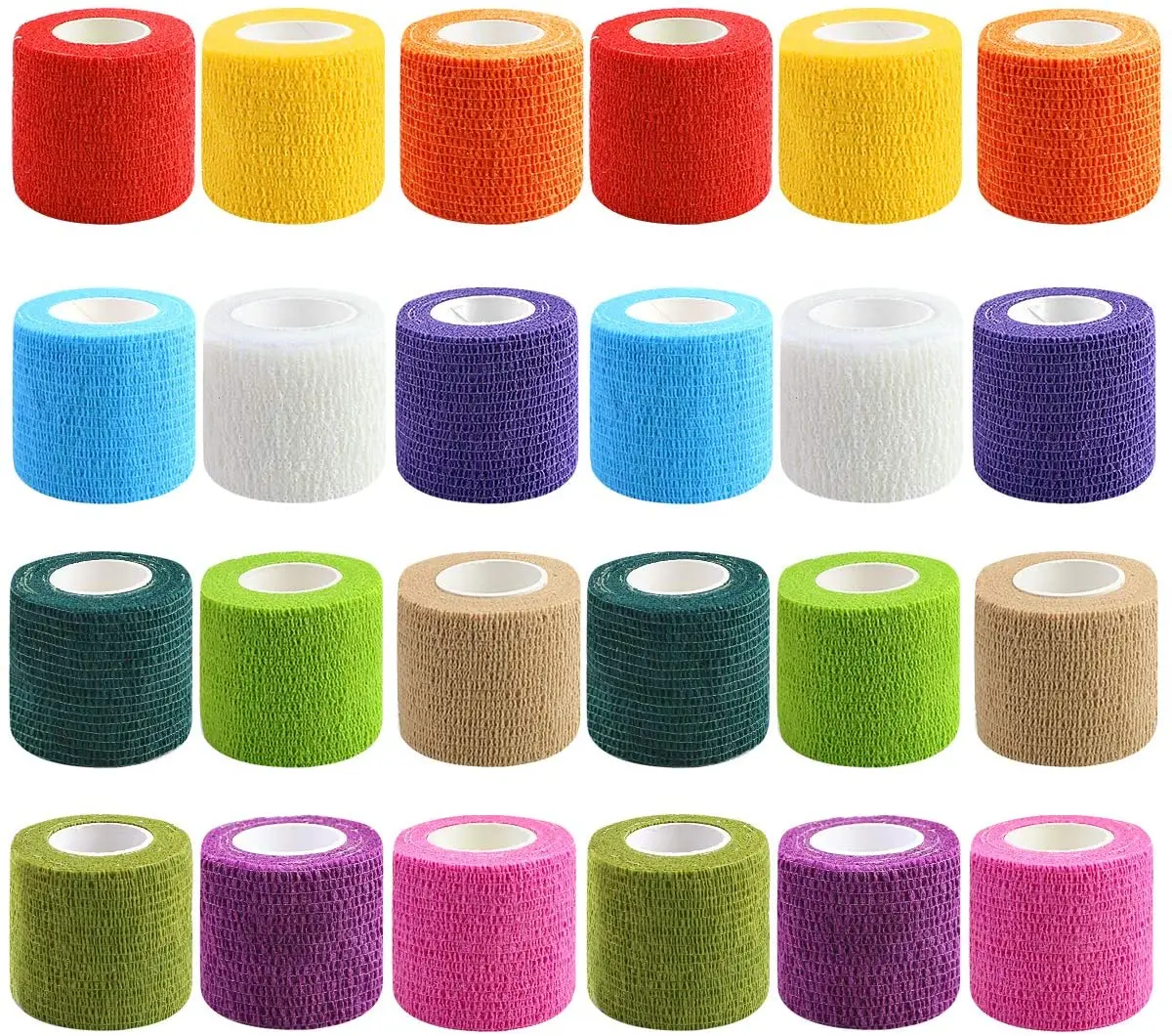 24 Rolls Self Adherent Wrap Bandages 2 Inches X 5 Yards First Aid Tape Elastic Self Adhesive Tape for Sports, Wrist, Ankle