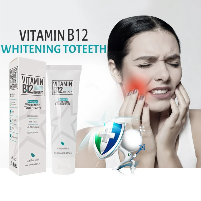 100ml Vitamin B12 Remove Stains Tooth Whitening Toothpaste Mint Brighten Gum Repair Oral Hygiene No Fluoride Beauty Health Fresh