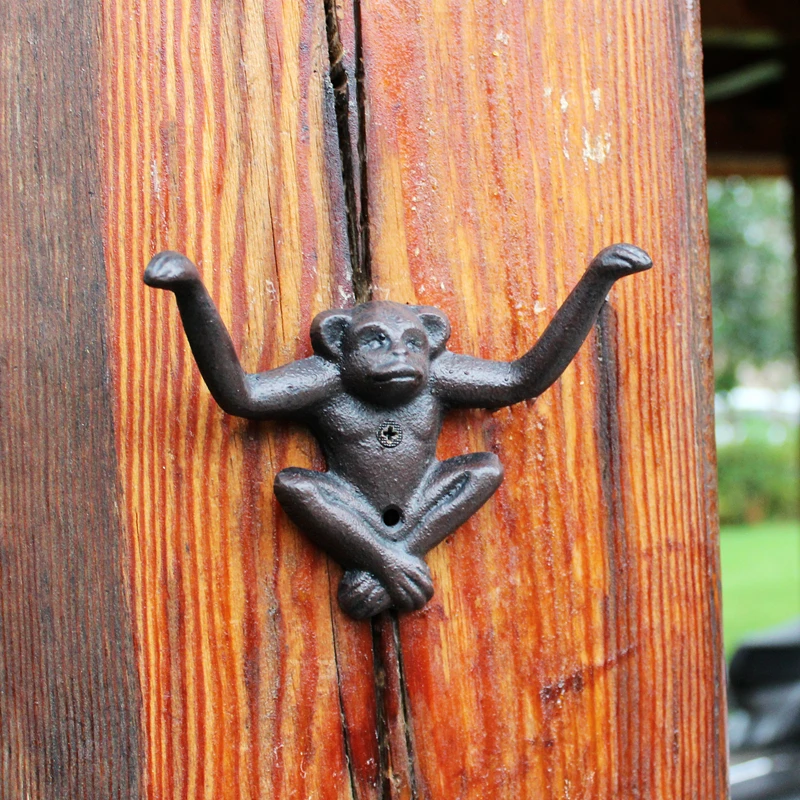 Vintage Elephant Head Cast Iron Wall Hook With 1 Hanger European Home Garden Wall Decorative Monkey Animal Figurines Wall Hooks - view 3