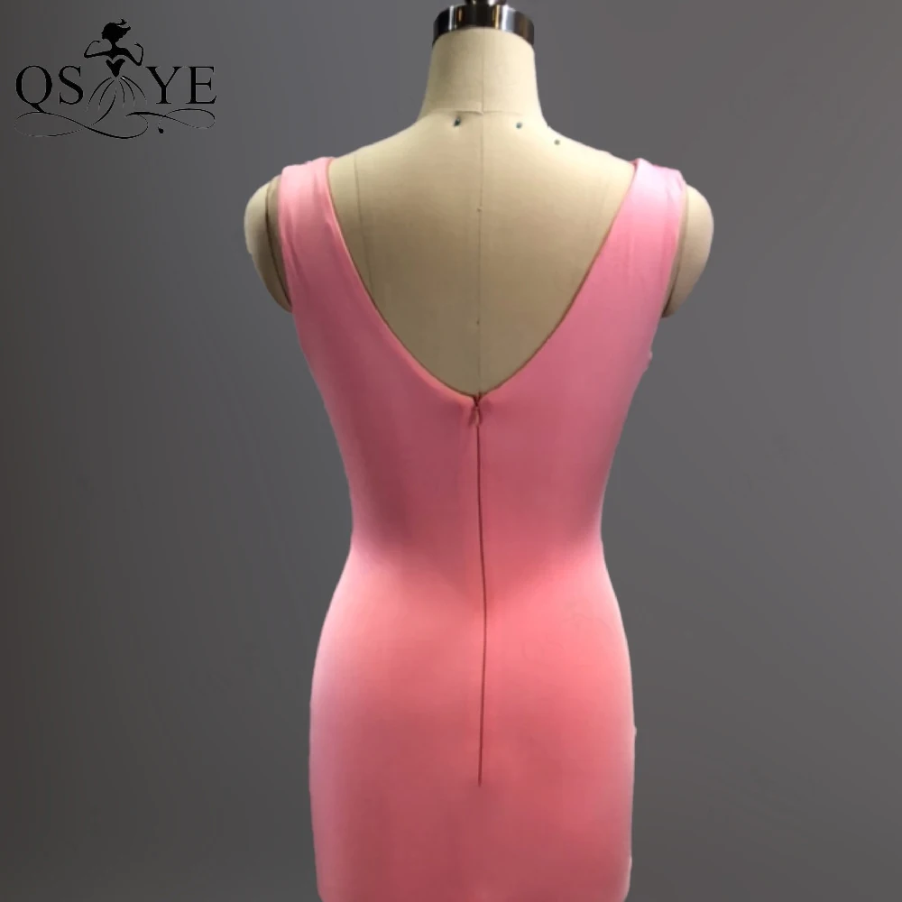 Blush Roze Prom Jurken Elastische Kralen Avondjurk Mermaid Spandex Partij Jassen Sexy Split V-hals Ruches Lange Formele Kleding 2021