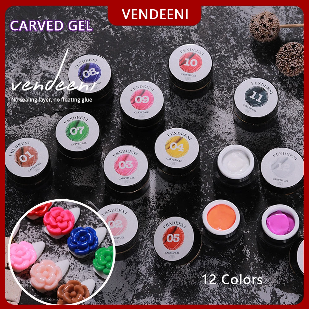 Vendeeni 12 Colors Sculpture Nail Gel Carved Plasticine UV Gel Varnish Creative DIY Nail Art Painting 3D Embossing Nail Gel