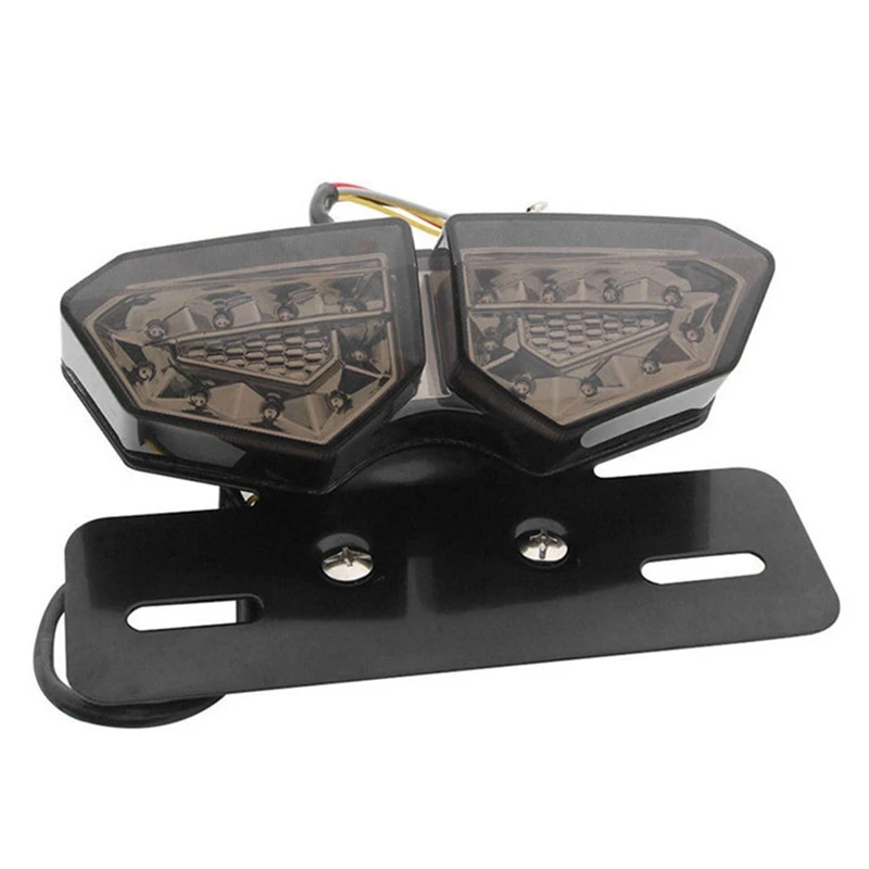 NEW-Motorcycle Taillight Smoke LED Motorcycle Brake Tail Turn Signal License Plate Integrated Light image 3