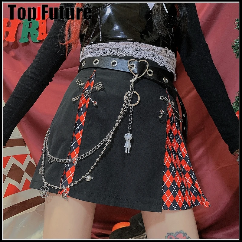 

plus size Girl Women's Harajuku high waist puffy A-line skirt punk spice girl sexy gothic lolita cosplay pins skirt