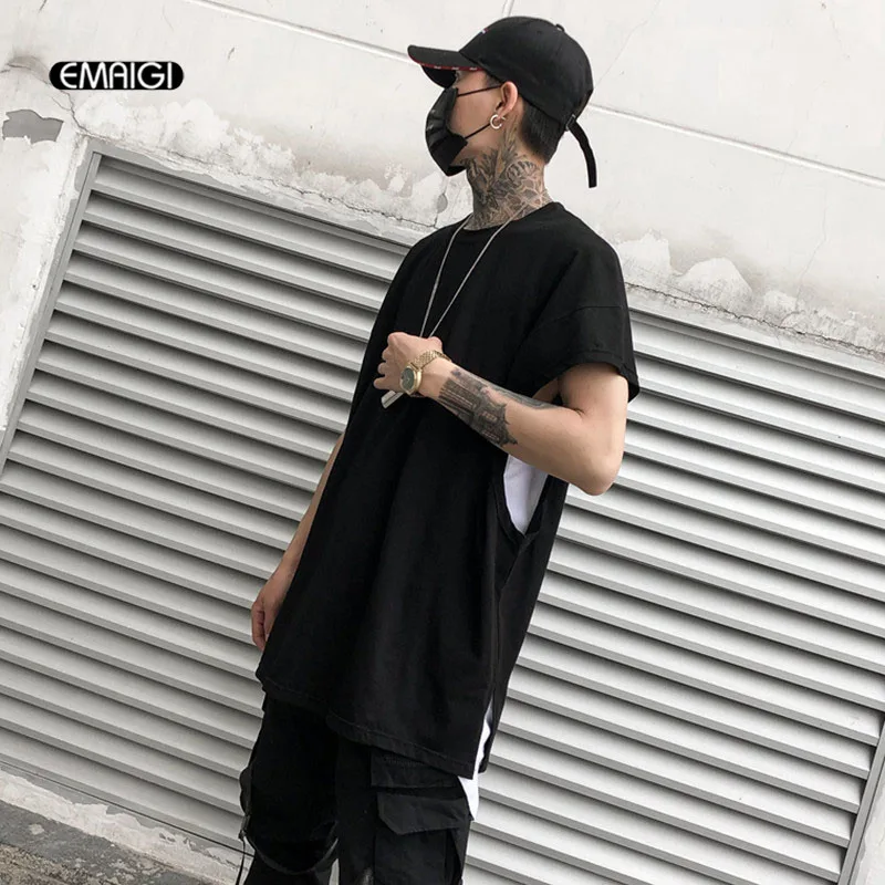 Men\'s T-shirt South Korean Summer wear new loose-fitting sleeveless T-shirt fashion casual hip hop dance black tank top T-shirt