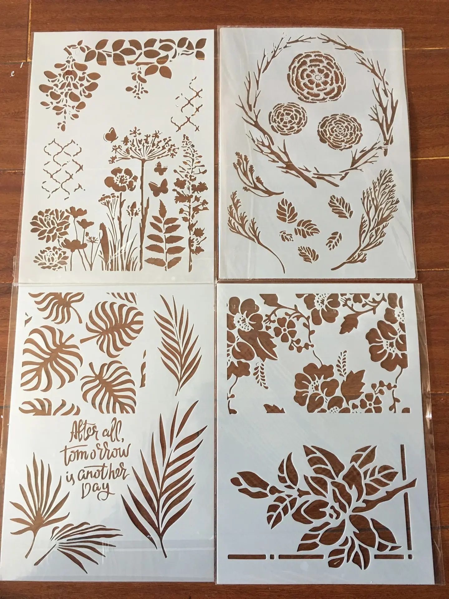 4pcs / set A4 Flowers leaves seaweed plant Stencils Painting Coloring Embossing Scrapbook Album Decorative Template