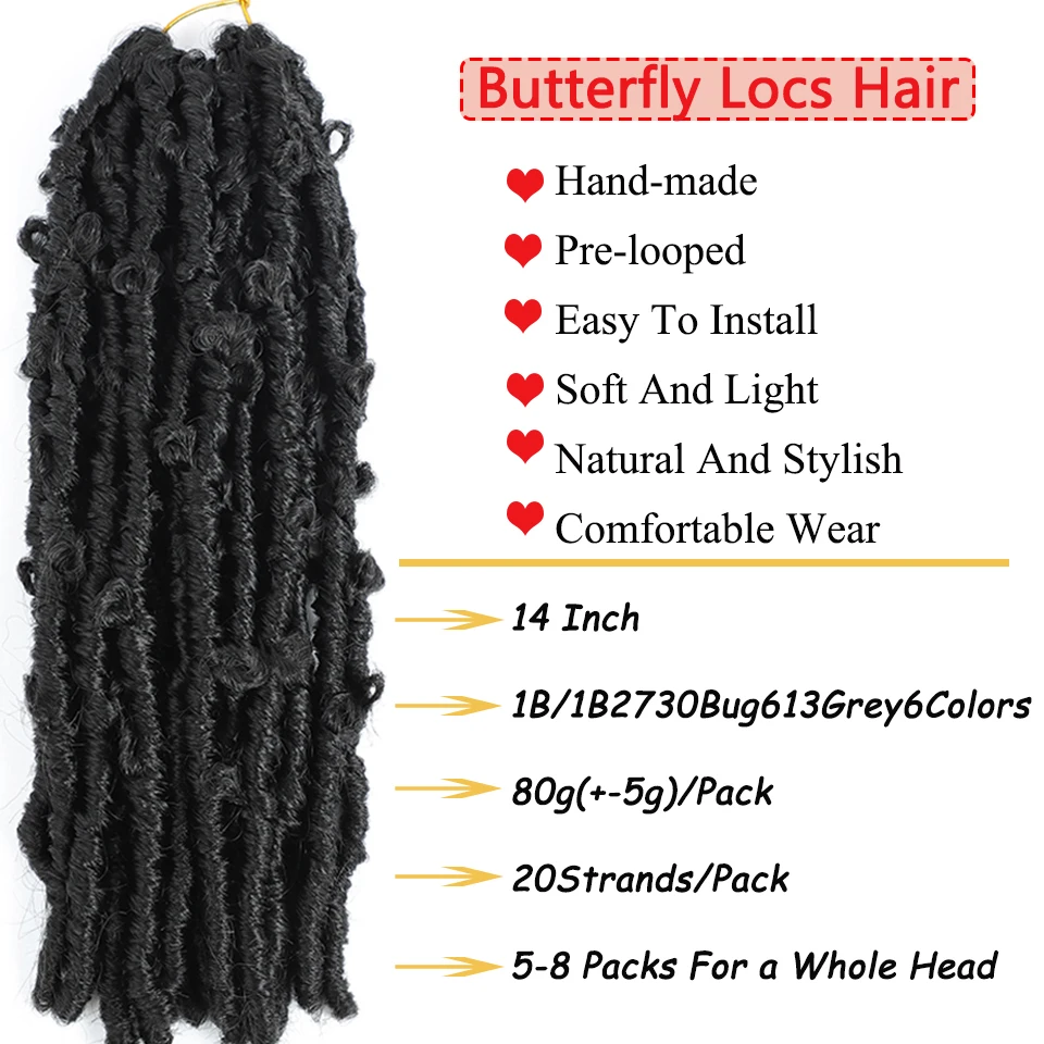 Wakego Butterfly Locks Crochet Hair Synthetic Braiding Hair Extensions Soft Locs Crochet Dreadlocks Boho Buterfly Locs Hair