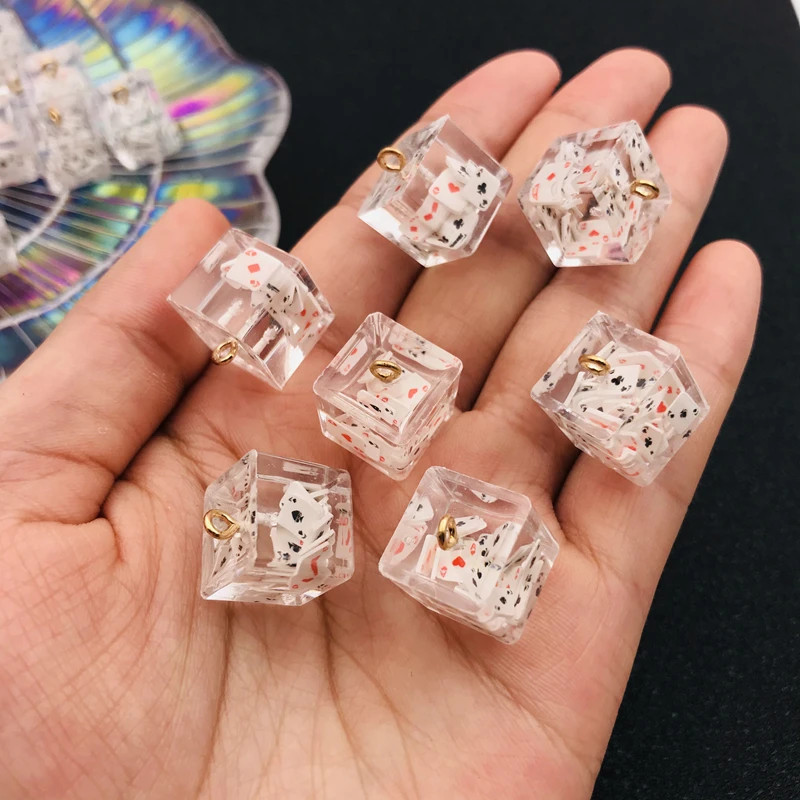 10pcs Hot Resin Square with Cards inside Charm Cute Pendant for Earring, Keychain Scrapbooking, DIY Making, Necklace