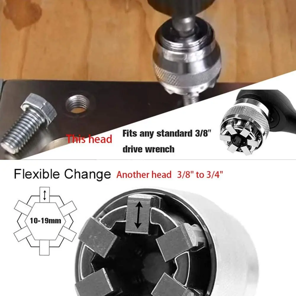 Adjustable Universal Socket Wrench Adaptive All-Fitting Multi Drill Attachment Adapter Socket Fit Any Standard 3/8" Drive Wrench