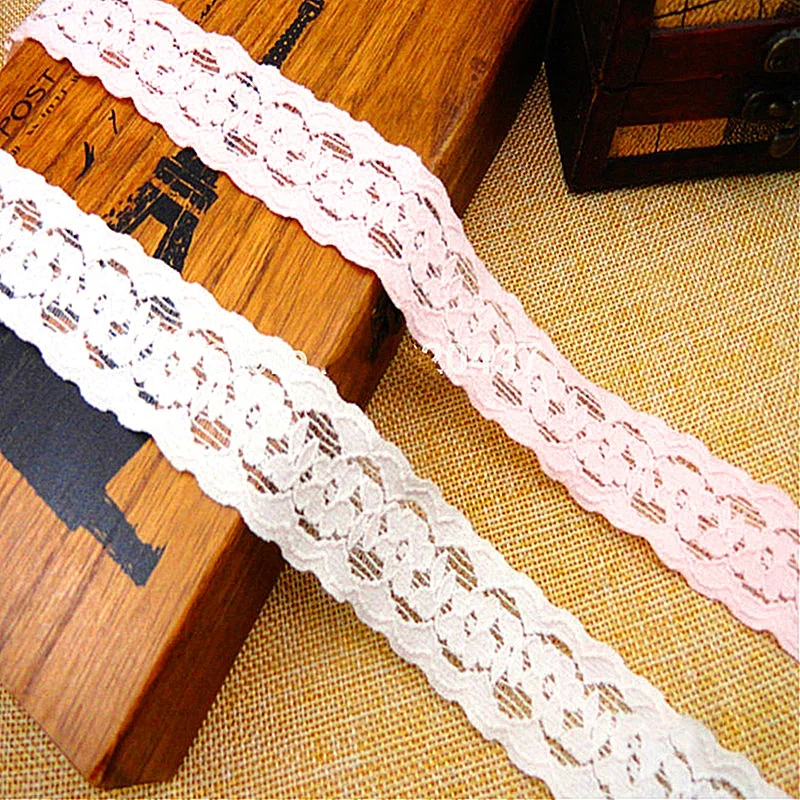 1 Yard Stretch Knitting Lace White Pink Elastic Lace Trims For underwear Soft 3.0CM