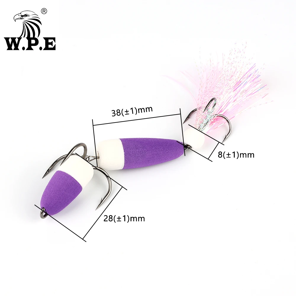 W.P.E – leurre souple en mousse avec 2 hameçons triples, appât artificiel idéal pour la pêche au bar, MANDULA, 50 couleurs, taille L, 5g, 2/0 #2 #