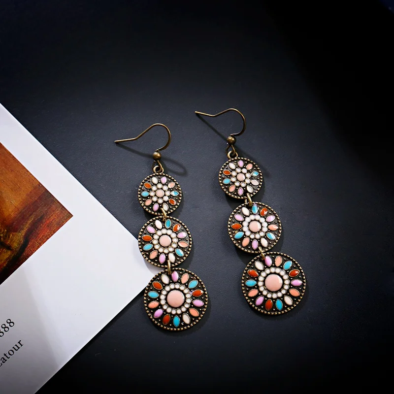 Vintage Flower Bohemian Earrings For Women Ethnic Round Alloy Gypsy Indian Jewelry Jhumka Earrings Oorbellen Hangers