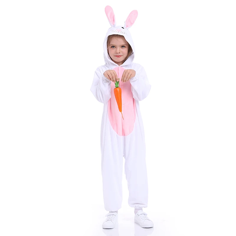 Halloween Bunny Costume for Kids Carnival Animals Jumpsuit Unisex Rabbit Onesie Easter Pajamas White Sleepwear