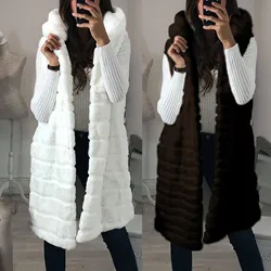 Cappotto in pelliccia sintetica gilet con cappuccio in pelliccia sintetica da donna 2021 autunno inverno capispalla caldo nuovo gilet senza maniche cappotto Casual per donna