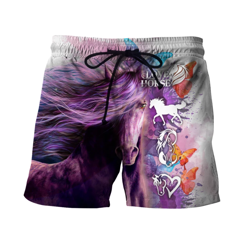 Animal Beautiful Love Horse Tattoo 3D Printed Mens Shorts Unisex Streetwear Shorts Summer Beach Harajuku Casual Shorts DK-11