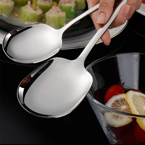 Thickening kitchen dining plate western rice rice restaurant bar public spoon large stainless steel round head buffet serving spoon 10 Main Teaspoint Sales - №5