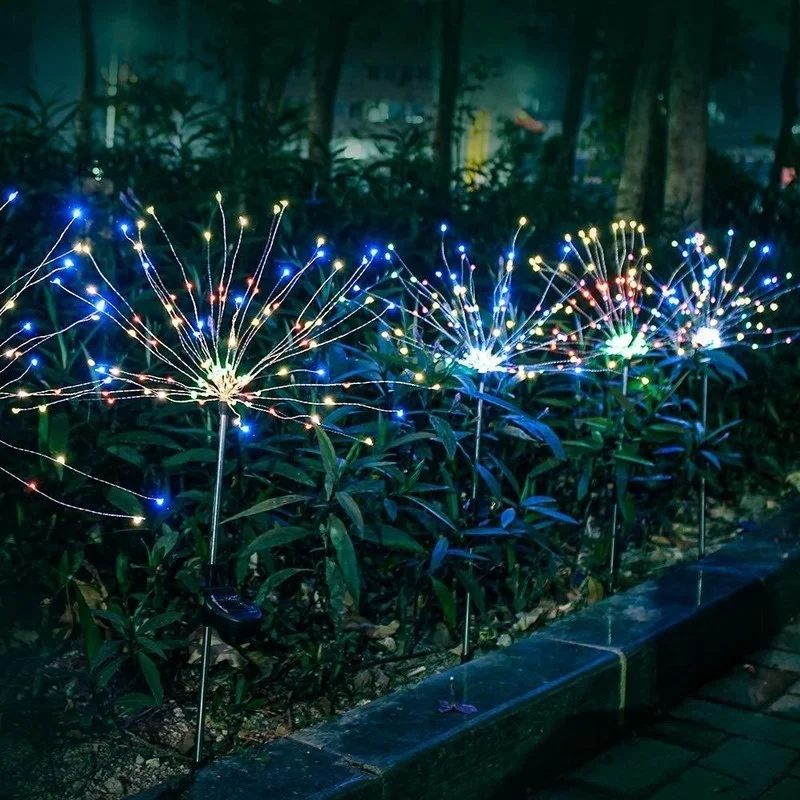 Lámpara Solar de fuegos artificiales para exteriores, globo de hierba, diente de león, Flash, cadena de luces de hadas, 90 /120/150 LED para jardín,