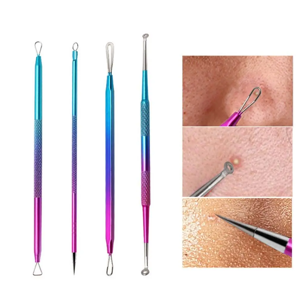 Portable 4Pcs Pimple Comedone Extractor Tool Acne Removal Kit Pimples Blackheads Blemish Whitehead Removing Facial Skin Care