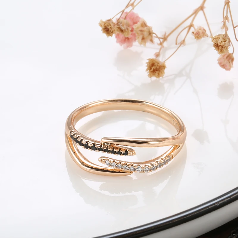 Fashion Crossover Rings for Women 585 Rose Gold Individual Design Luxury Natural Zircon Ring Korea INS Trend Sparkling Jewelry