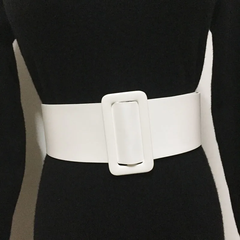 N Neue Frauen Breiten Weißen Leder Gürtel Frau Runde Platz Schnalle Kühlen Top Qualität Jeans Feminine Gürtel Schwarz Kleidung zubehör – Detail 1