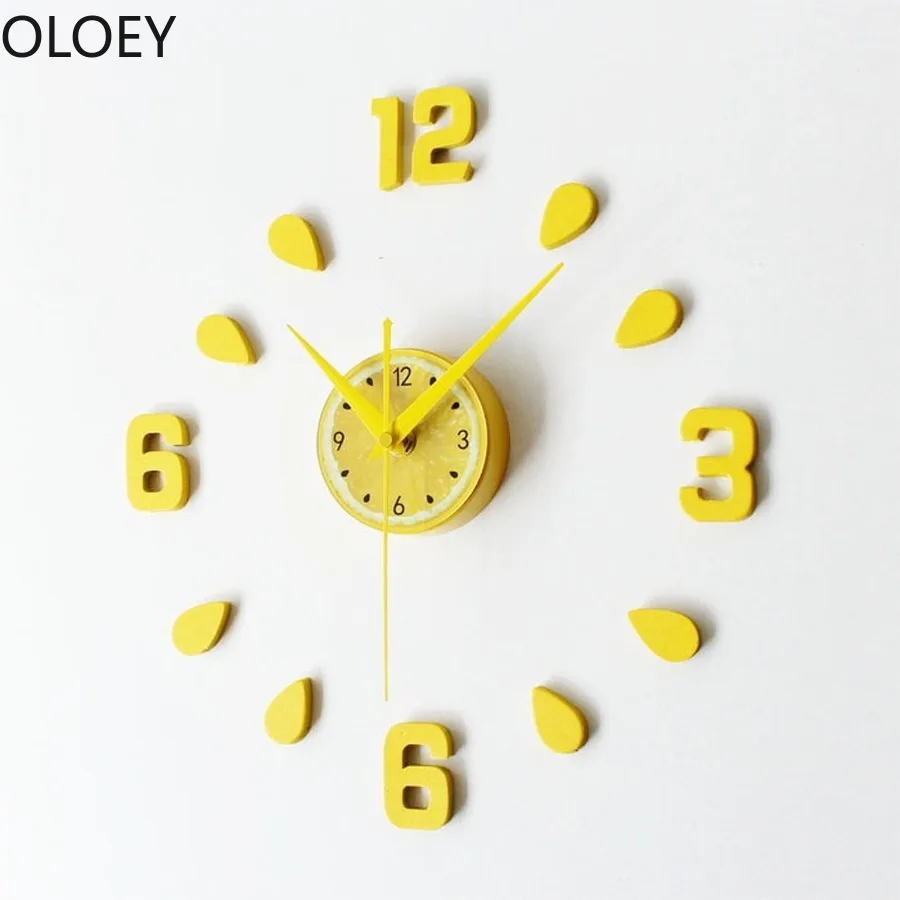 Large 3d Wall Clock DIY Minimalist Fruit Lemon Wall Clocks Kids Children's Room Hanging Bell Combination Orologio Shabby Chic