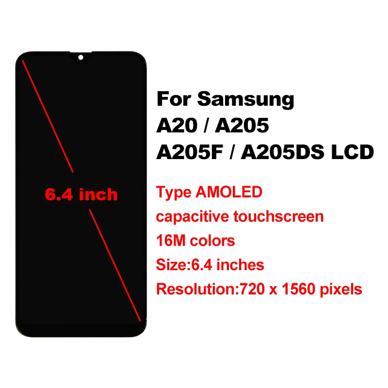 CHOICE AMOLED For Samsung Galaxy A20 LCD Display A205 SM-A205F Screen Digitizer replacement For A205 SM-A205F Display Parts