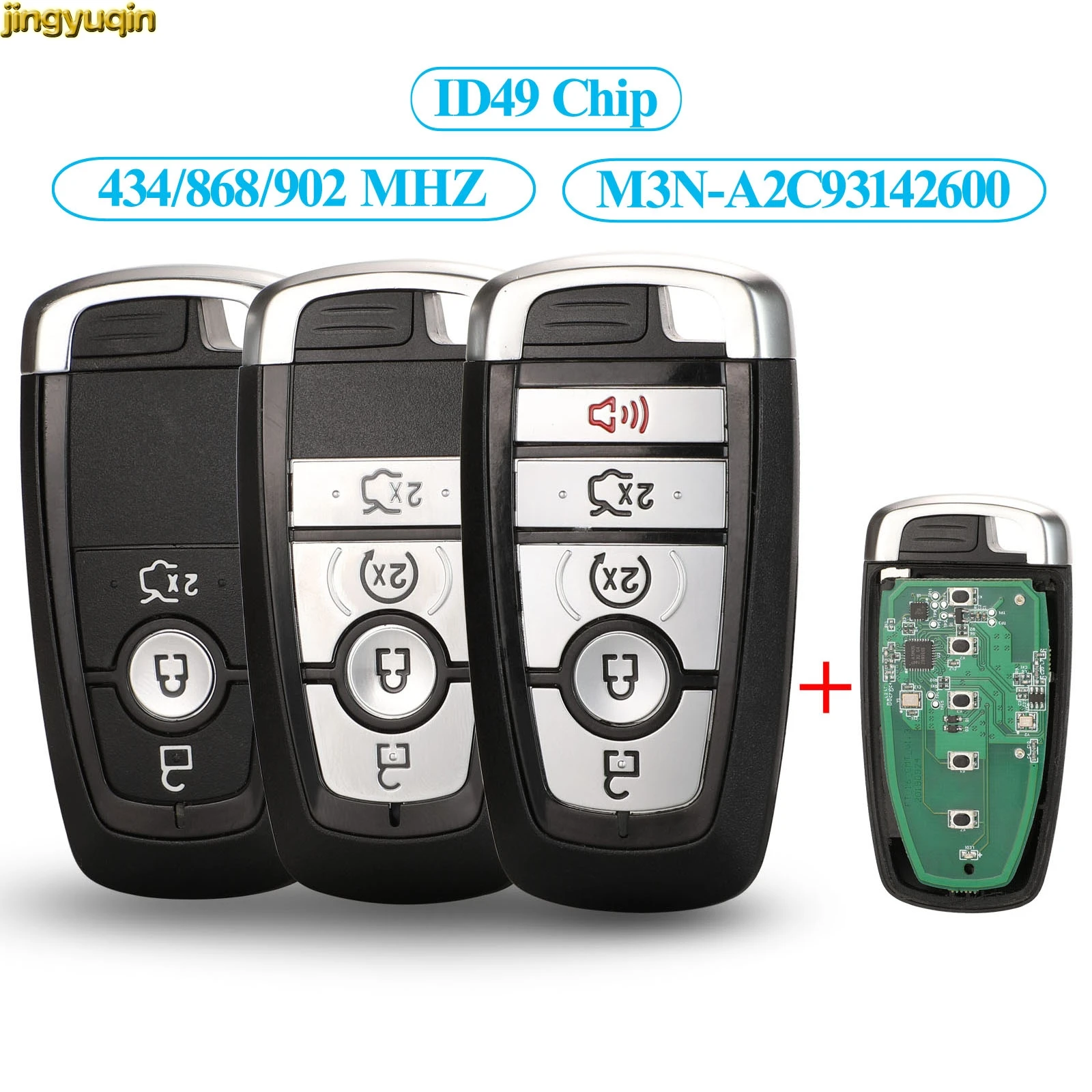 

Jingyuqin Remote Smart Car Key 433/434/868/902MHz ID49 For Ford Mondeo Mustang Fusion F-250 F-350 F-450 F-550 M3N-A2C93142600