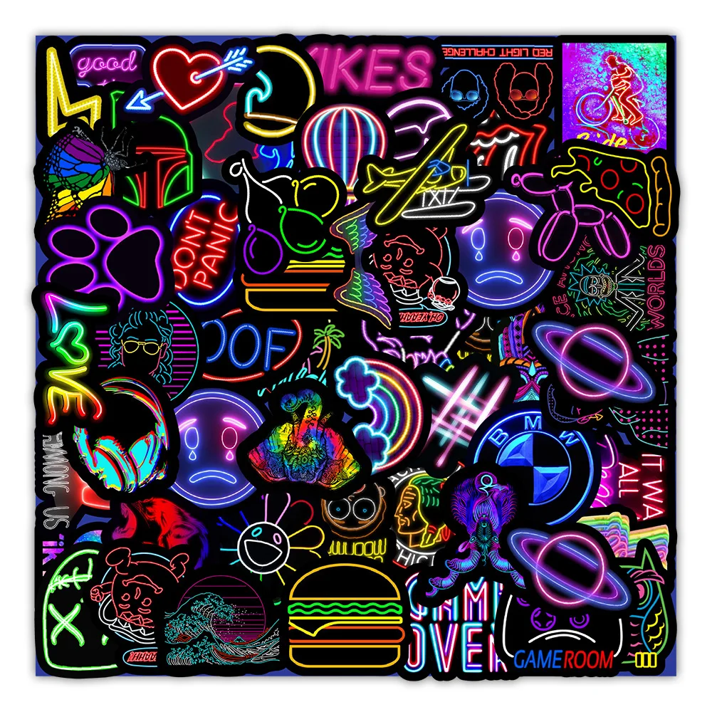 10/30/50PCS Cartoon Neon Light Graffiti Stickers Car Guitar Motorcycle Luggage Suitcase DIY Classic Toy Decal Sticker For Kid F3