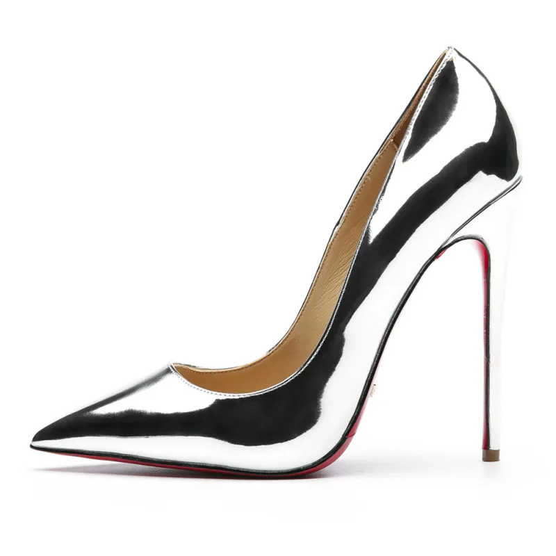 Silver Women Red Bottom Heels OL High Heeled Shoes Wedding Evening Party Formal Dress Shoes Sexy Stilettos Women Pumps Size 43