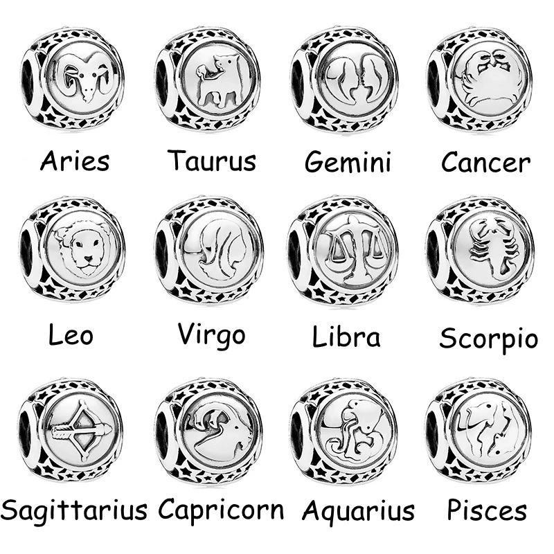 Twelve Constellations Aries Taurus Gemini Cancer Leo Virgo Bead Charms Bracelet Jewelry Accessory