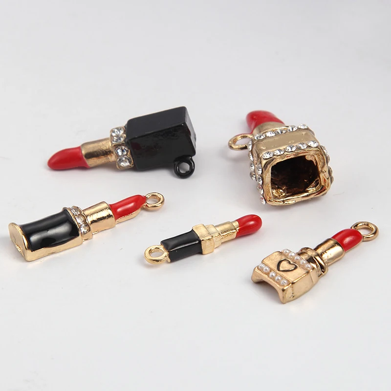 5pcs/set Fashion Enamel Lipstick Featured DIY Alloy Jewelry Accessories Dripping oil three-dimensional pendant Charms XL491