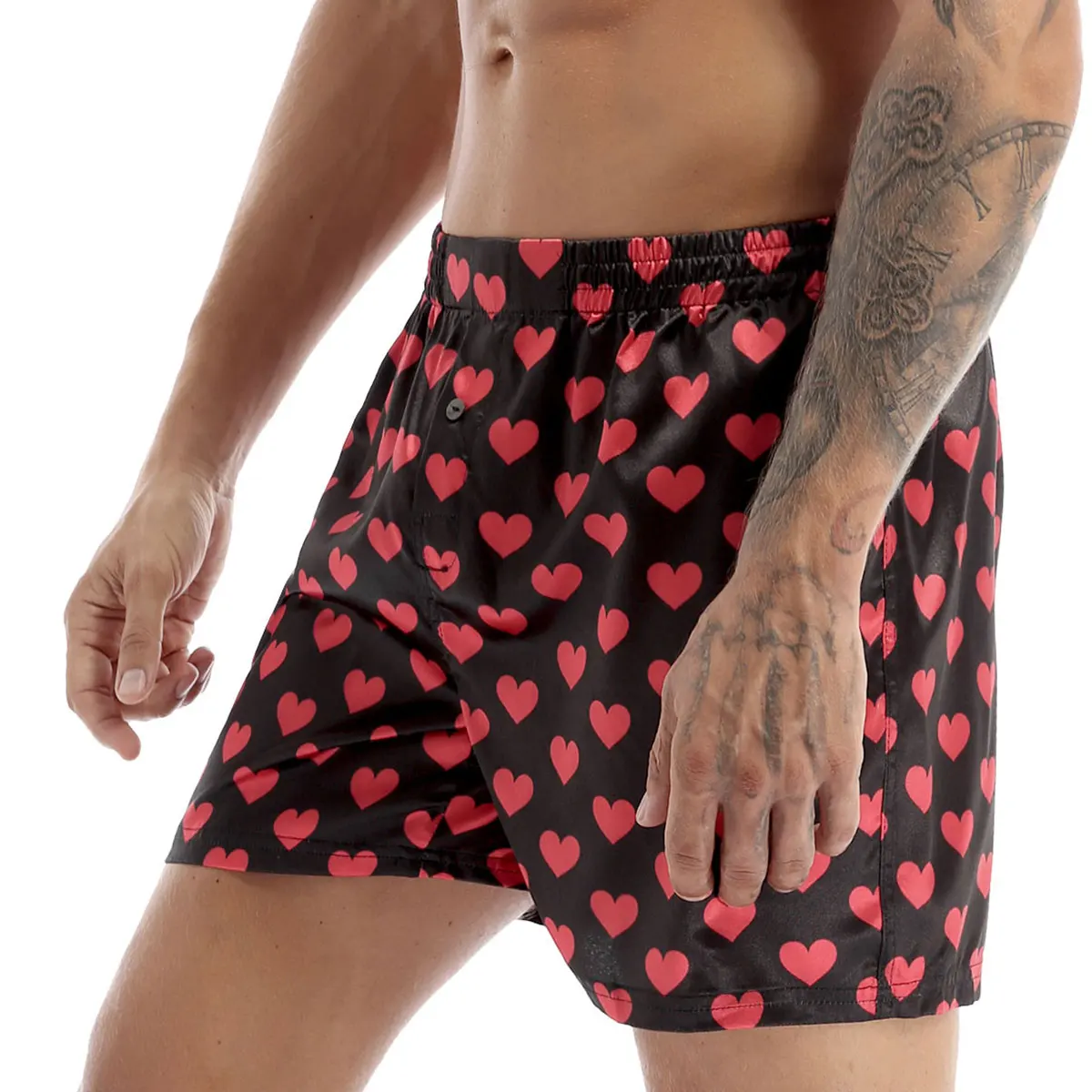 Mens Lightweight Swimming Trunk Sports Short Pants Cute Love Heart Print Classic Soft Boxer Shorts Male Beachwear Sleepwear