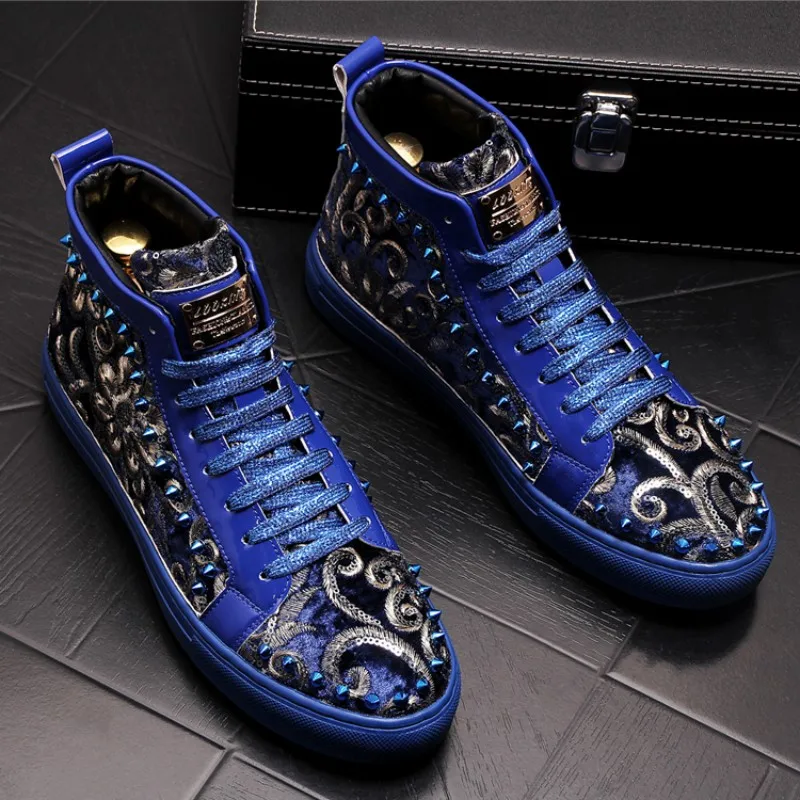 2020 Men Fashion Casual Ankle Boots Spring Autumn Rivets Luxury Brand High Top Sneakers Male High Top Punk Style Shoes  b71