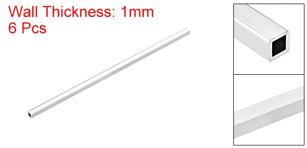 uxcell 4/6Pcs 6063 Aluminum Square Tube 200mm/300mm Length Seamless Straight Pipe Tubing for boat building, modelers трубка